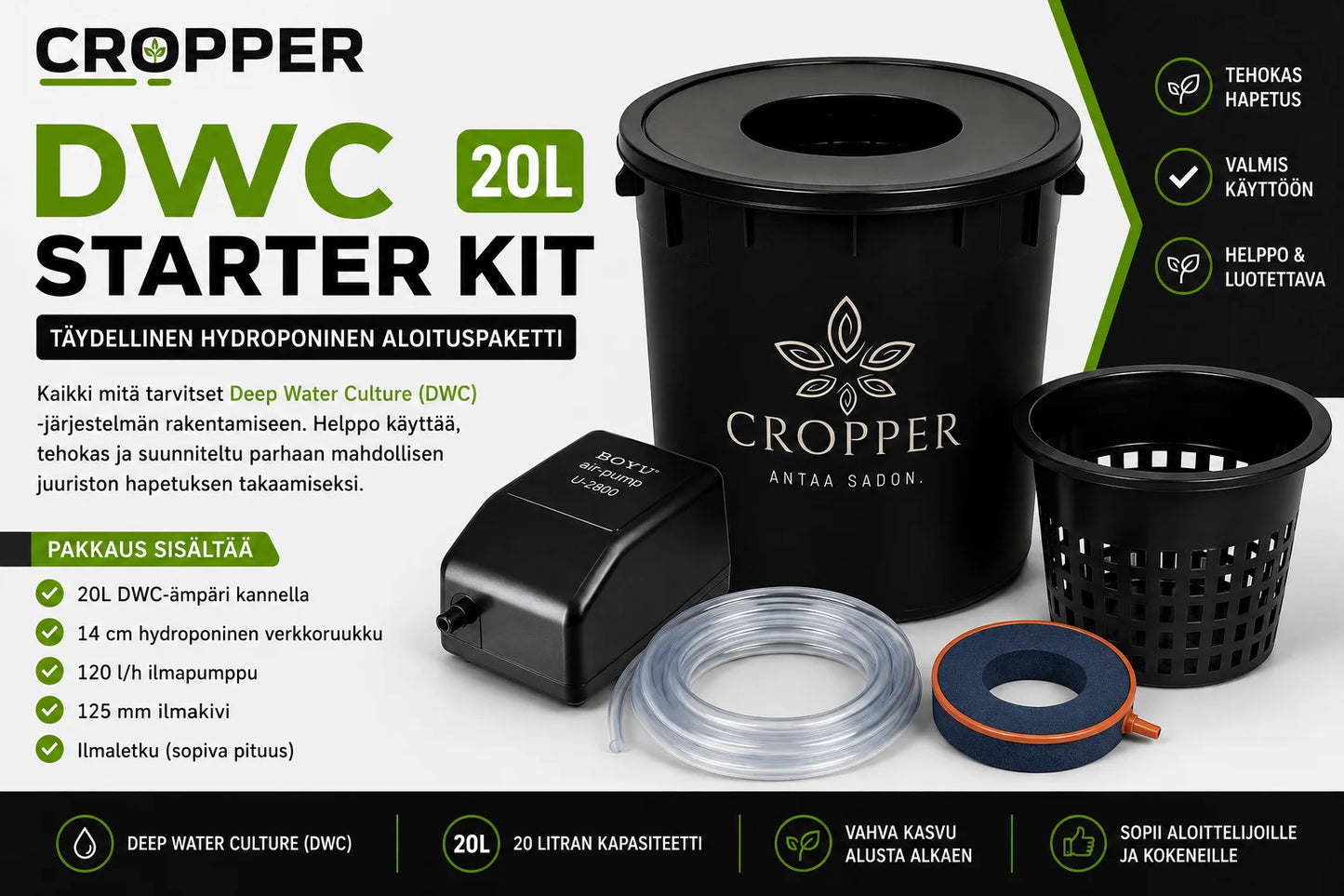 Cropper DWC Starter Kit 20L – Täydellinen Hydroponinen Aloituspaketti