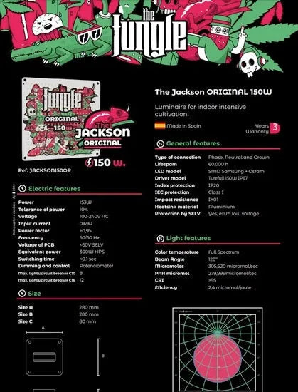 Grow The Jungle The Jackson ORIGINAL 150W LED Kasvivalaisin - Himmennettävä - Cropper
