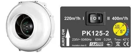 Prima Klima 2-nopeuksinen puhallin 220/400m³/h 125mm - Cropper