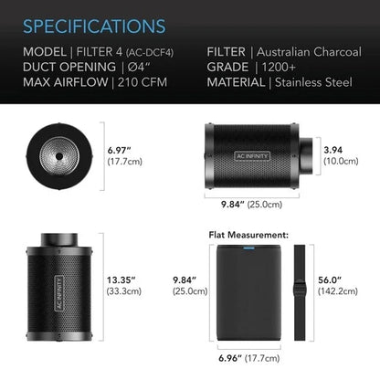 AC Infinity Aktiivihiilisuodatin 100 mm  – 360 m³/h | Premium aktiivihiili