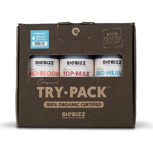 Biobizz Trypack Hydro - Luonnonmukainen vesiviljely kasviravinne, sisältää Bio-Bloom, Top-Max ja Bio-Heaven ravinteet kompaktissa pakkauksessa.