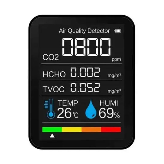 Ilmanlaatumittari CO2, lämpötila, kosteus ja ilmanlaatu