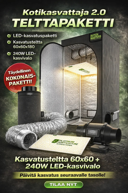 Kotikasvattaja 2.0 telttapaketti | led-kasvatuspaketti | Kasvatusteltta 60x60x180 + 240W led-kasvivalo