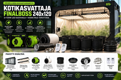Kotikasvattaja Finalboss 240x120 teltta, 2x720w led-kasvivalo + kaikki muu tarvittava
