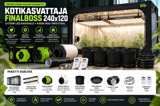 Kotikasvattaja Finalboss 240x120 teltta, 2x720w led-kasvivalo + kaikki muu tarvittava